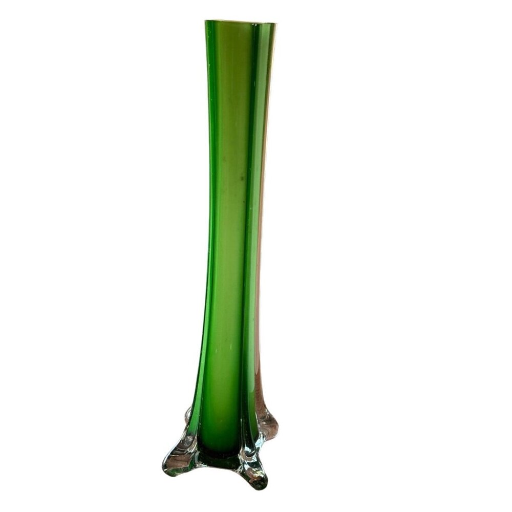 MCM Retro Green and White Vase 11 3/4” Tall‎
